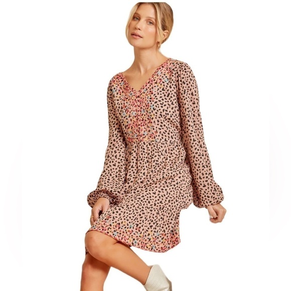 Savanna Jane Mocha Leopard Long-Sleeve Dress - Picture 2 of 14